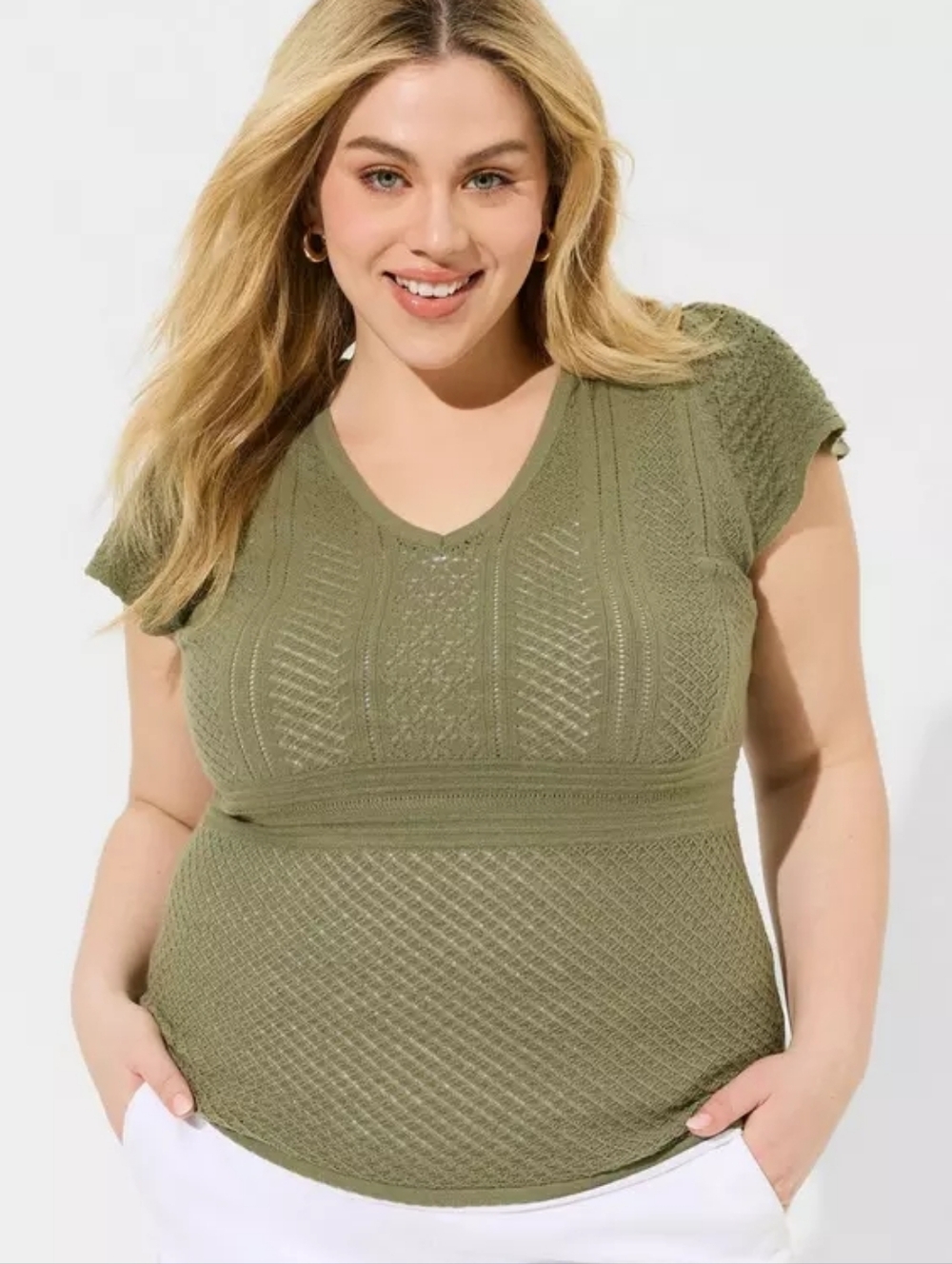 Torrid Everyday Soft Pullover Pointelle Sweater Green Plus Size 1 1x